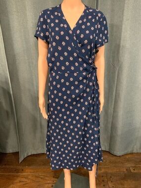 Old Navy Navy Wrap Midi Dress with Pink Floral Print